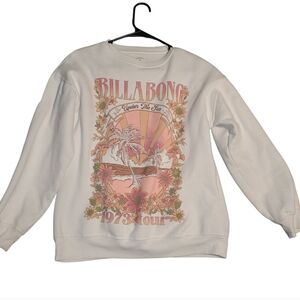 Billabong White Sweatshirt with Pink and Orange Graphic SIZE S